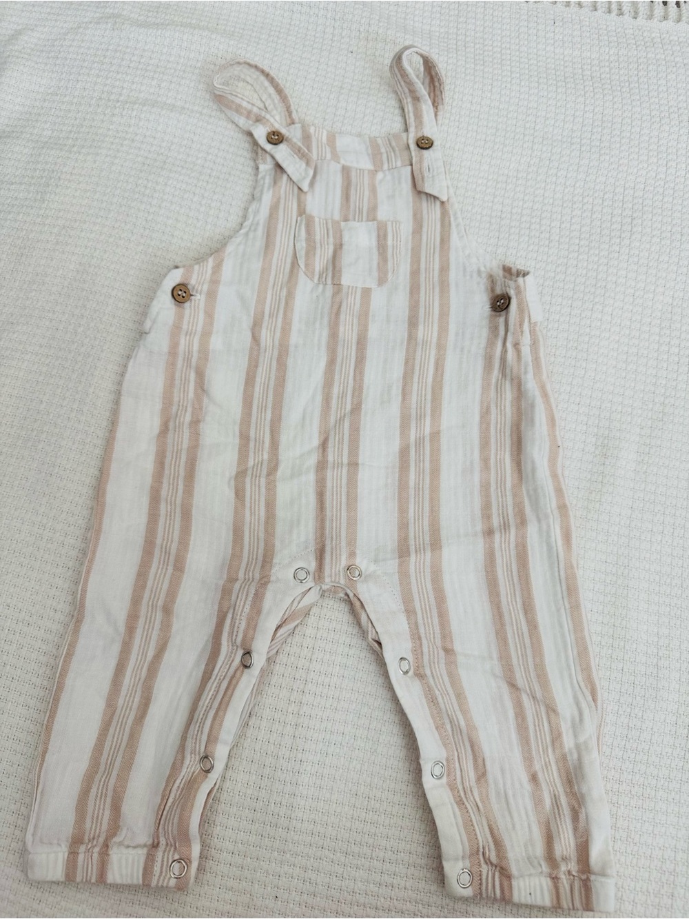 Rylee + Cru Cream and Beige Striped Baby Overalls